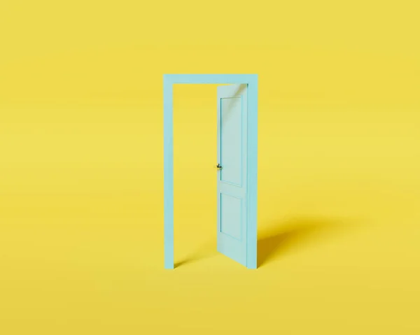 Ізольовані Двері Жовтому Фоні Мінімалістична Сцена Візуалізація — стокове фото