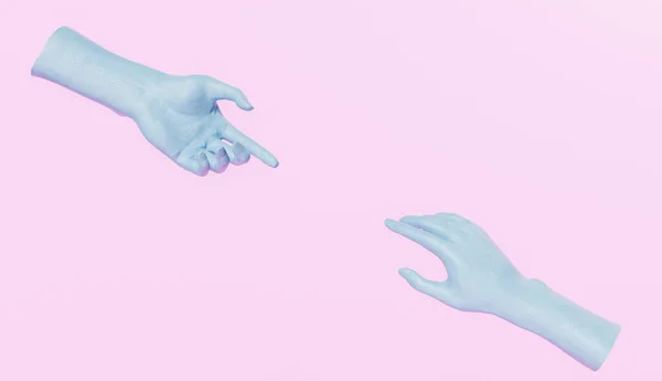 Blue Plaster Hands Trying Touch Each Other Empty Center Product — Fotografia de Stock