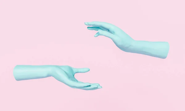 hands making empty sphere in the center for design presentation with pastel colors. 3d render