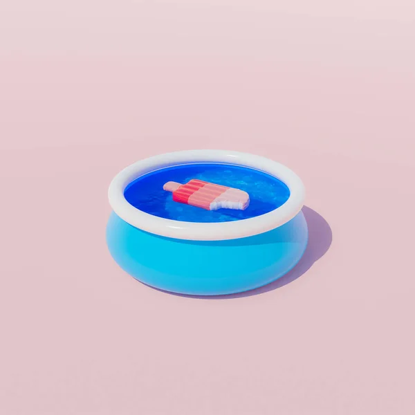 Scène Minimaliste Piscine Gonflable Avec Flotteur Crème Glacée Dans Eau — Photo