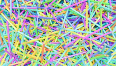 Çok renkli kalemlerin karmakarışık olduğu soyut bir arka plan. Okula dönüyorum. Soyut tasarım. 3d hazırlayıcı