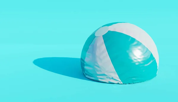 Mavi arka planda sönmüş plaj topu. Minimalist sahne. Yaz sonu konsepti. 3d hazırlayıcı