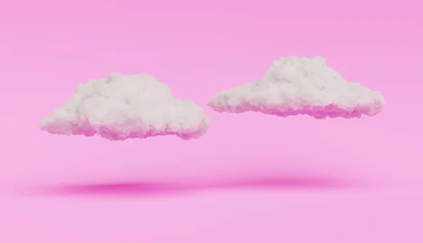 Фон Хлопковыми Облаками Плавающими Минималистском Розовом Фоне Отображения Продукта Рендеринг — стоковое фото