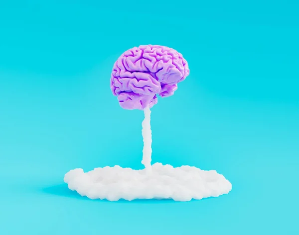 Cerveau Décollant Sol Avec Nuage Fumée Dessous Concept Minimal Remue — Photo