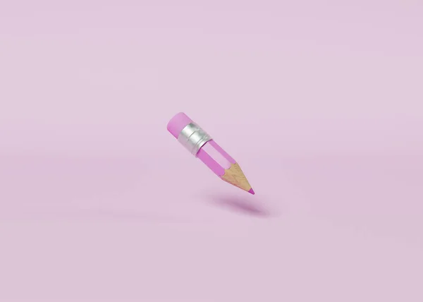 Minimalistisk Scen Med Rosa Penna Hängande Luften Pastellfärg Begreppet Utbildning — Stockfoto