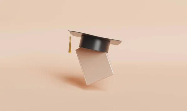 Livre Minimaliste Flottant Dans Air Avec Chapeau Graduation Sur Dessus — Photo