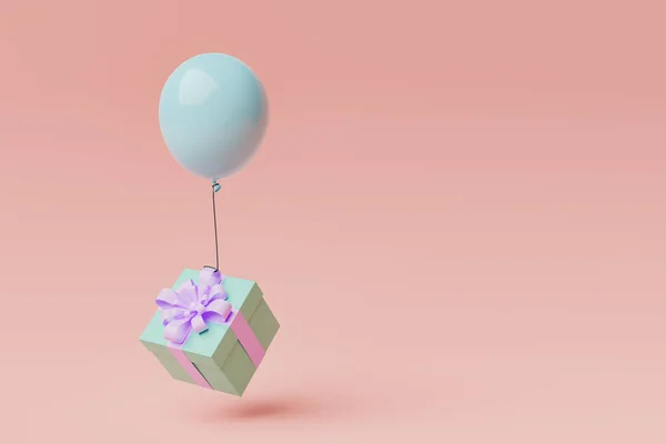 Caixa Presente Com Balão Flutuando Espaço Para Texto Conceito Para — Fotografia de Stock
