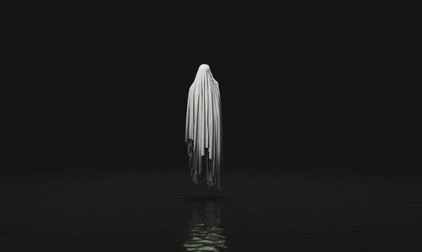 Злой Дух Левитирует Над Тёмным Озером Призрак Темным Телом Жуткая — стоковое фото