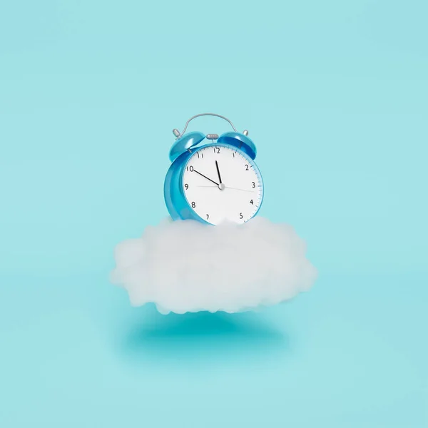 Despertador Parte Superior Una Nube Concepto Mínimo Tiempo Descanso Renderizado — Foto de Stock