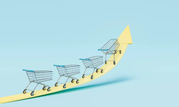 Shopping Carts Going Arrow Concept Increased Sales Commerce Rendering — Stockfoto