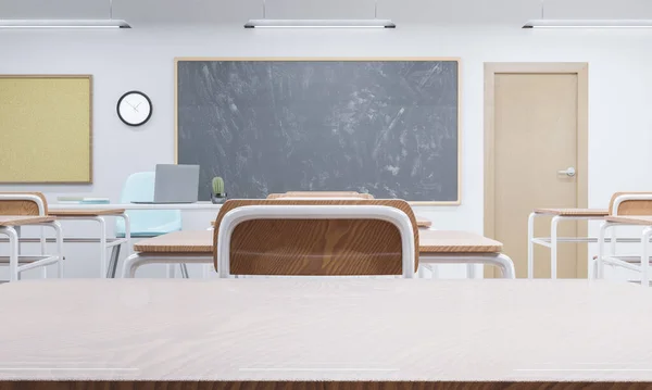 Mesa Superior Aula Escuela Con Pizarra Fondo Concepto Educación Vuelta —  Fotos de Stock