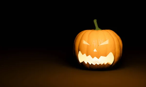 Halloween Dýně Osvětlenou Děsivou Tváří Tmavém Pozadí Prostor Pro Text — Stock fotografie