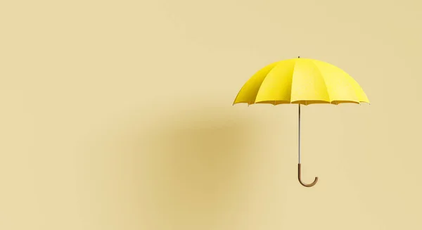 Parasol Jaune Sur Fond Beige Avec Ombre Espace Pour Texte — Photo