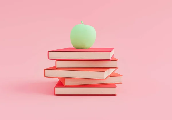 Egy Halom Könyv Egy Almával Tetején Minimális Tanulási Koncepció Ötletek — Stock Fotó