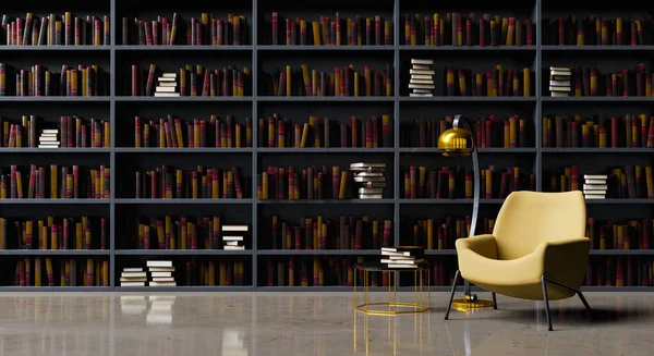 Elegante Sala Lectura Con Biblioteca Sillón Para Relajarse Espacio Para — Foto de Stock