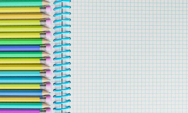 Vista Superior Del Cuaderno Con Lápices Multicolores Lado Espacio Para —  Fotos de Stock
