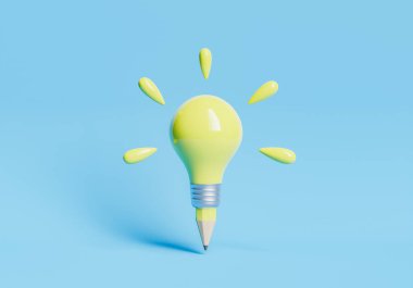 Minimalist bir arka planda süzülen ampul kalem. 3d oluşturma