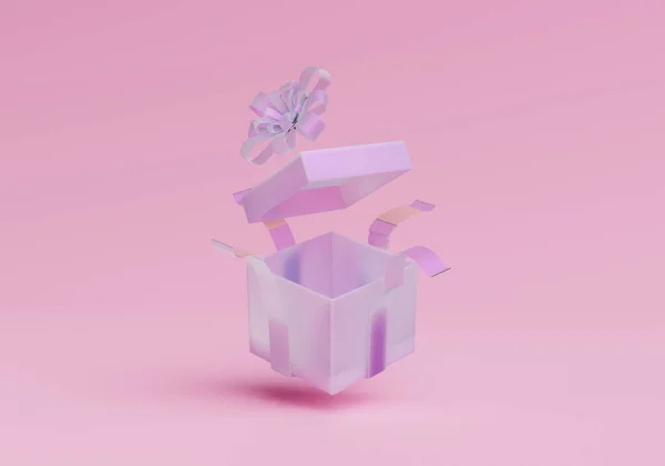 Διαφανές Ροζ Και Ανοιχτό Κουτί Δώρου Που Επιπλέει Στον Αέρα — Φωτογραφία Αρχείου