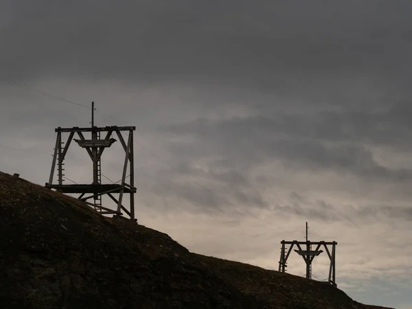 Régi Kötélpálya Szén Szállítására Longyearbyen Bányáiból Legészakibb Település Világon Svalbard — Stock Fotó