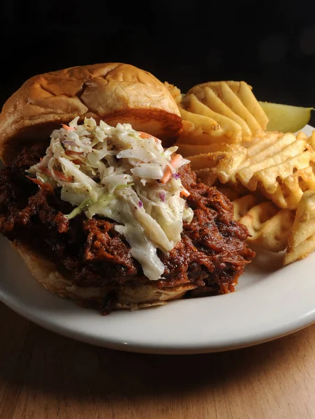 Pulled Pork Sandwich. Closeup of Junk Food