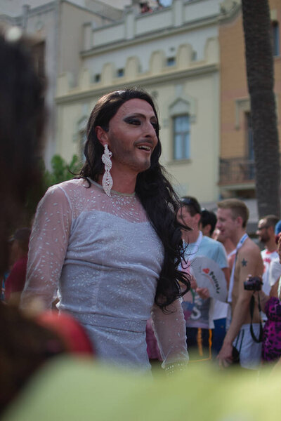 Ситжес, Барселона, Испания - 15 июня 2014 года: гей-парад в Барселоне, сотни людей вышли насладиться этим событием вместе с гей-сообществом.