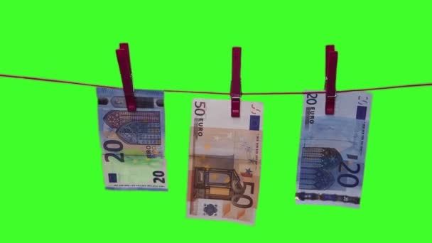 Euro banknotes on Clothes Line — Stock Video