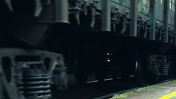 Leaving the train wheels. Close up — Stock Video