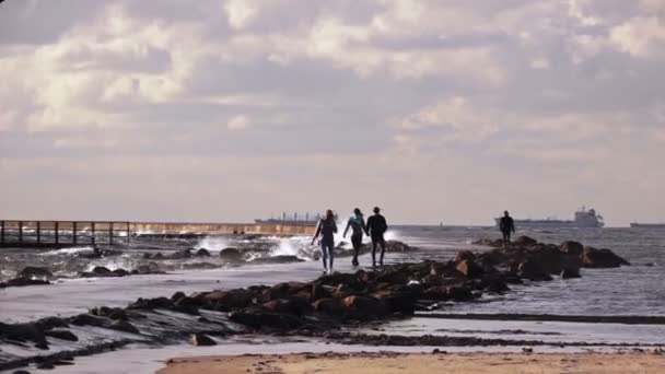 Jonge mensen op de pier. — Stockvideo