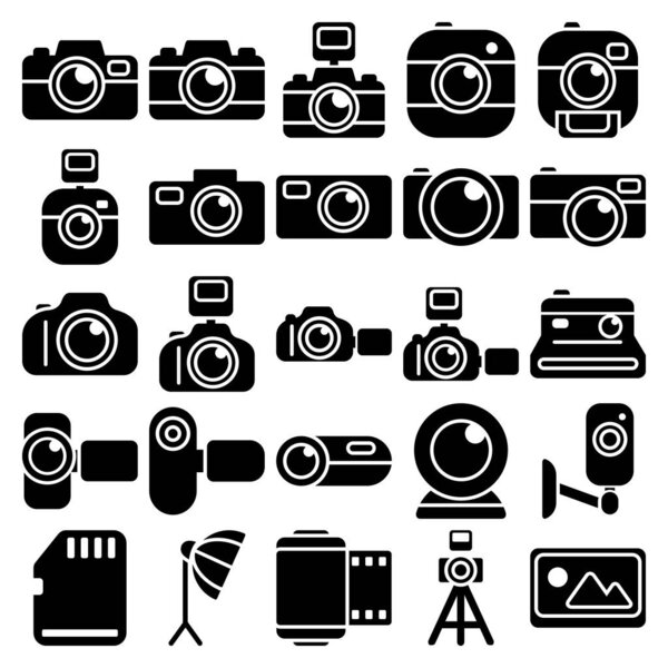 Набор иконок на тему камеры со стилем контура. Может использоваться как на мобильном, так и на веб-сайте.