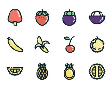 Sebze ve meyvelerle ilgili ikonlar. Çeşitli boyutlara dönüştürülebilir. Vektör dosya biçimi ve mobil ve web sitesi için uyumlu
