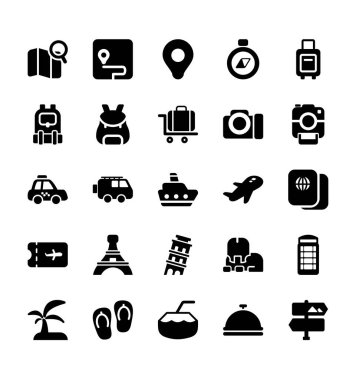 Yürüyüşler, tatiller, eğlence ve turlarla ilgili ikonlar. Çeşitli boyutlara dönüştürülebilir. Vektör dosya biçimi ve mobil ve web sitesi için uyumlu