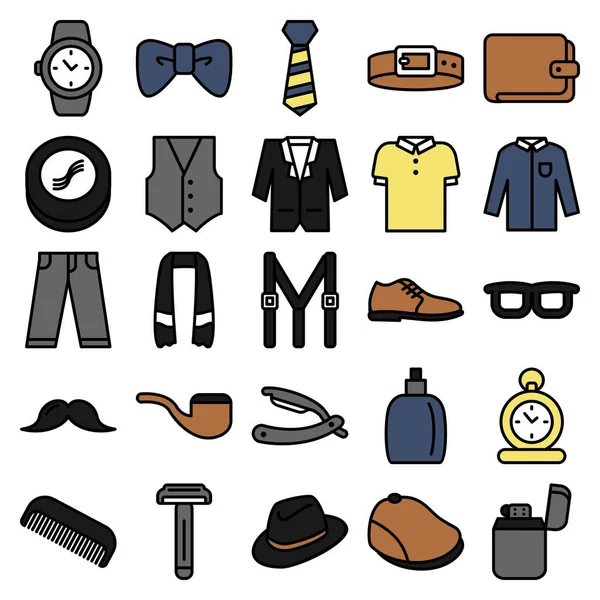 Colección Iconos Sobre Ropa Accesorios Para Hombre Puede Convertir Varios — Vector de stock