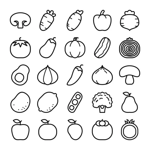 Una Colección Iconos Sobre Verduras Frutas Puede Convertir Varios Tamaños — Archivo Imágenes Vectoriales