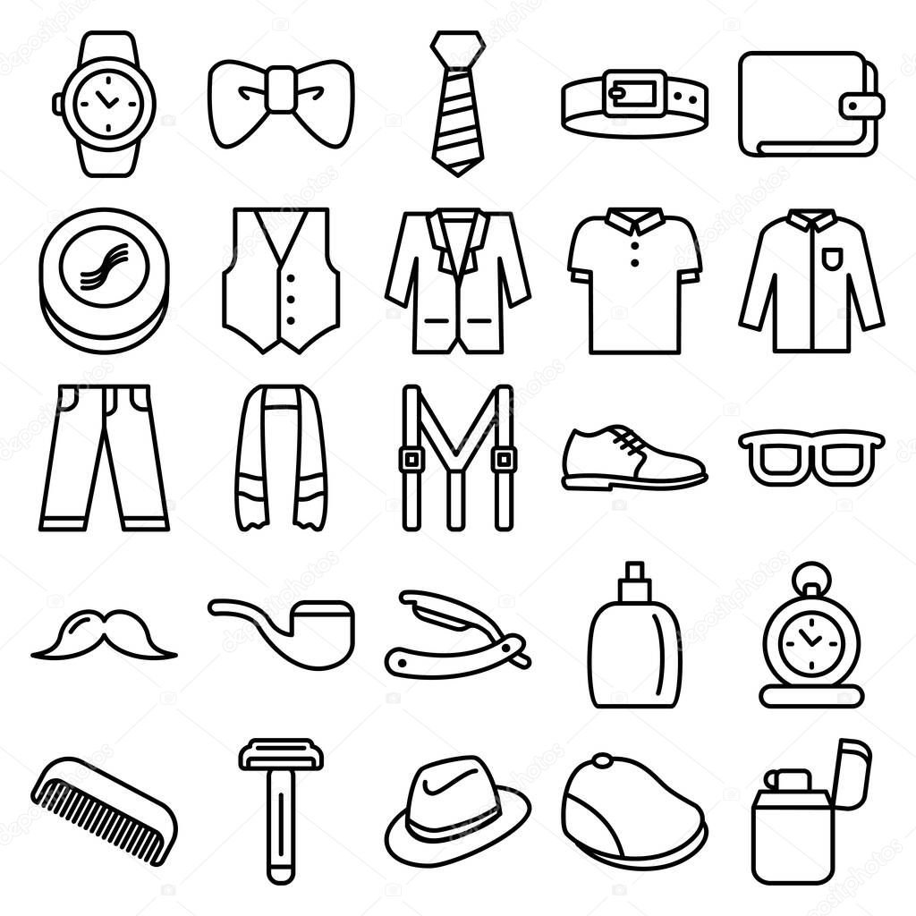Collection of icons about men's clothing and accessories. Can be converted into various sizes. Vector file format, and compatible for mobile and website