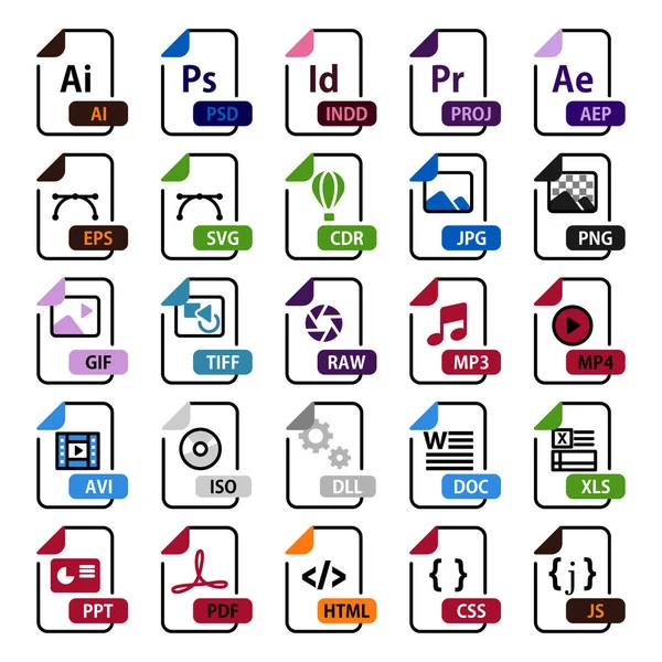 Une Collection Icônes Dans Différents Formats Fichiers — Image vectorielle