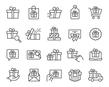 Hediye ve Sunum Simgeleri ayarlandı. Düzenlenebilir vektör vuruşu.