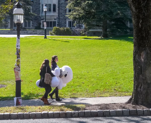 Kampus Princetonské univerzity - dva studenti nesoucí velký bílý — Stock fotografie