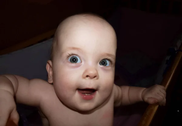 Portrait Happy Healthy Laughing Baby First Teeth Erupt Child Mouth — Stock Photo, Image