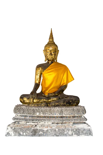 Gouden Boeddhabeeld in tempel genaamd "Wat Po" in Bangkok, Thailand op witte achtergrond — Stockfoto