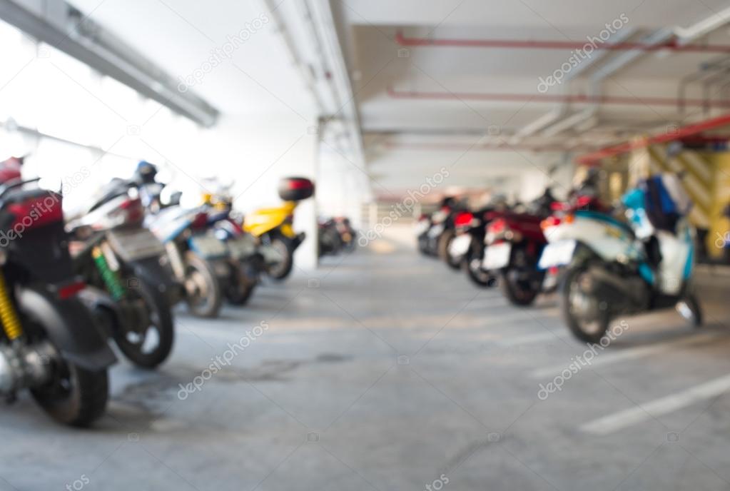 Abstract blur indoor motorcycle parking background