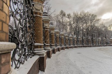 Mikhailovsky kışın St. Petersburg 'da bahçe çitleri