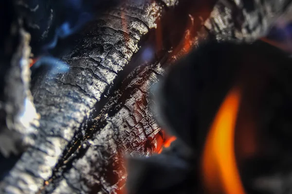 Stack Logs Burning Grill Outdoors — Stock Photo, Image