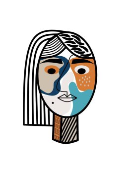 Soyut kadınlar gerçeküstü yüzler. Minimalist portre kız çizimi sanatı. Moda, duvar sanatı, arkaplan, poster, duvar kağıdı, Clipart ve duvar dekorasyonu için kullanılabilir.