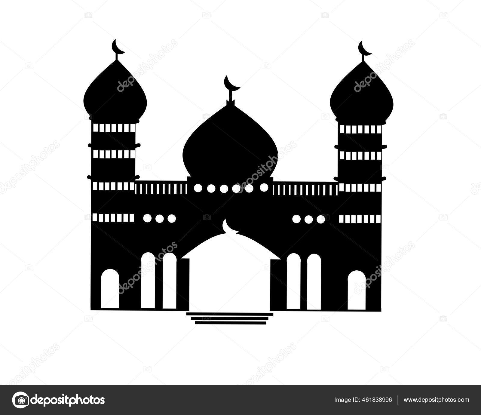 lukisan masjid hitam putih