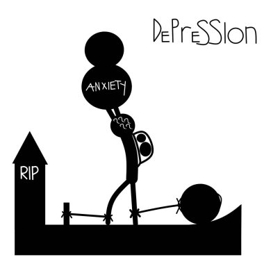 Depresyon silüeti. Zihinsel hastalık, anksiyete ve zihinsel sağlık vektörü yansıması.