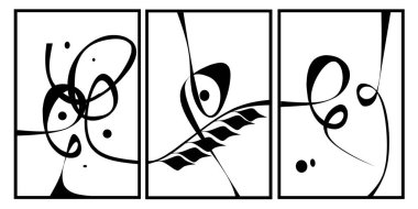 Üç adet soyut siyah-beyaz duvar sanatı çizgisi yapın. Minimalist çizgi duvar dekoru. İskandinav tarzı duvar dekoru.