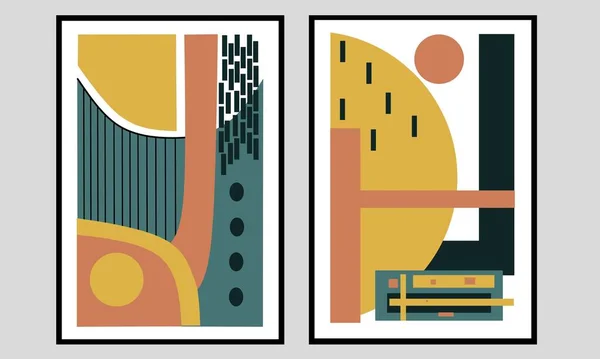 Set Deux Pièces Art Mural Moderne Abstrait Géométrique Milieu Siècle — Image vectorielle