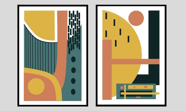 Conjunto Dos Piezas Arte Pared Moderna Geométrica Abstracta Mediados Siglo — Vector de stock