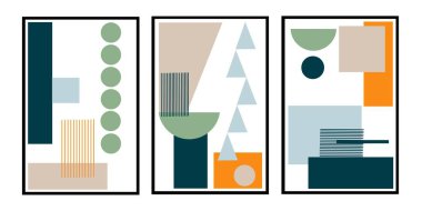 Set three pieces of abstract Geometric wall art. Mid century modern wall decor. Pastel color Minimalist wall Decorations home.