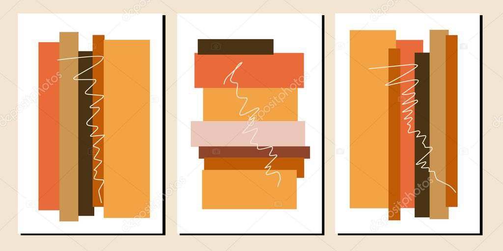 Set of abstract Geometric mid century modern wall art. Geometry shapes wall decor. Minimalist Scandinavian wall decorations. Greetings cards invitation social media wallpaper background.